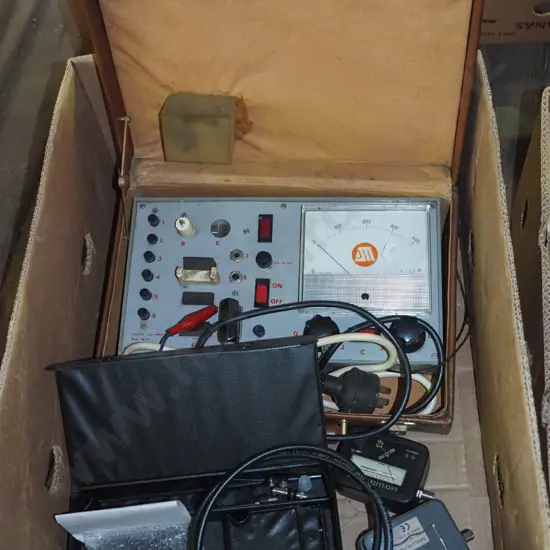 box; volt meter, satellite finder