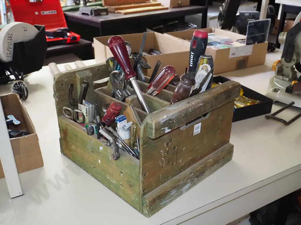 homemade wooden tool carrier; chisels, stapler etc Image 1++