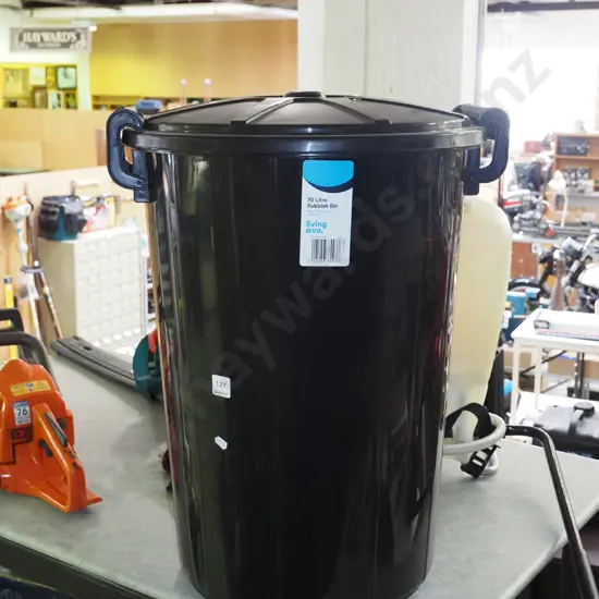 black plastic 70L rubbish bin