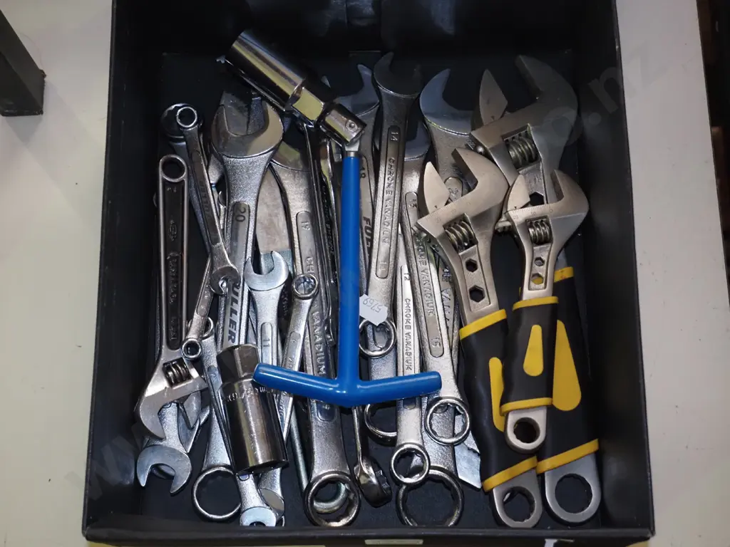 box of spanners, adjustable wrenches, socket wrench etc Image 1++