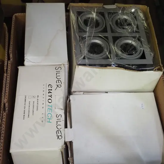 box; as-new halogen light fittings