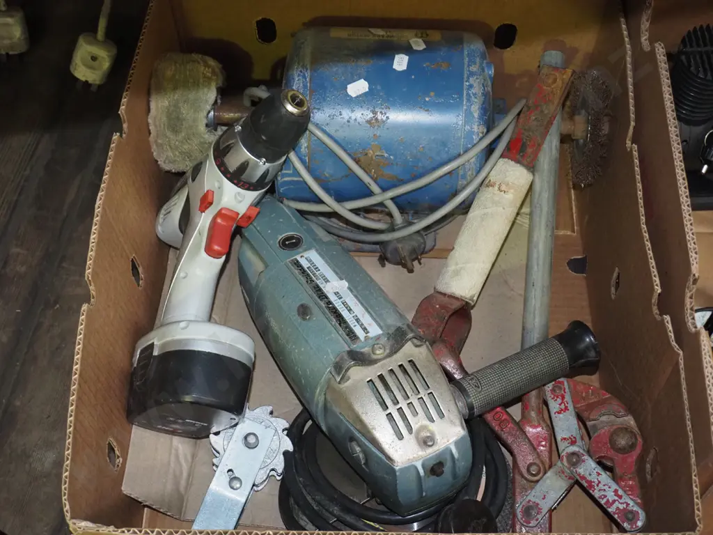 boxz; large angle grinder, battery drill - no charger, bench mounted polisher/grinder Image 1++
