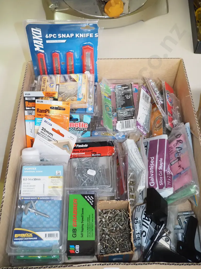 box; fasteners, craft knives, angle brackets etc Image 1++