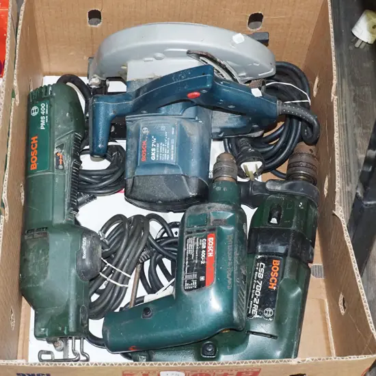 box; drills, reciprocating saw, skilsaw