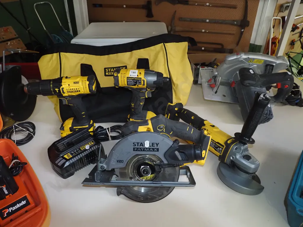 Stanley Fatmax 20V battery powered kit- drill, impact driver, skilsaw, grinder (2 batteries) Image 1++