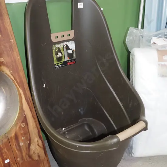 plastic gardener's bin on wheels