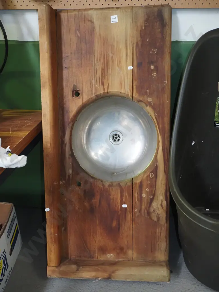 stainless steel sink in solid timber bench top - crack to top, varnish needs attention Image 1++