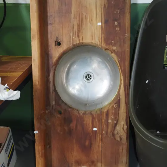stainless steel sink in solid timber bench top - crack to top, varnish needs attention