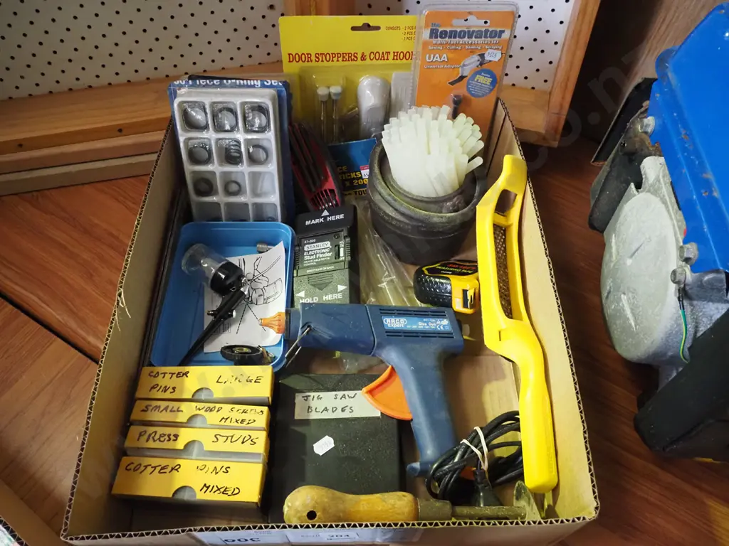 box; glue gun, glue pot, stud finder etc Image 1++