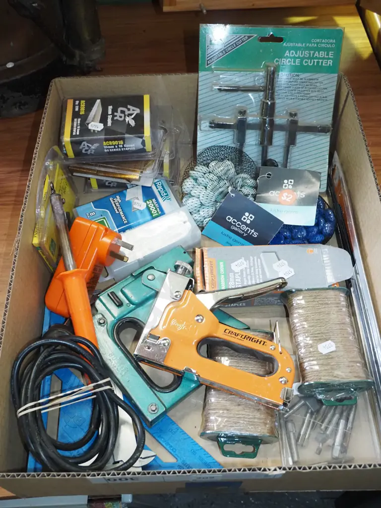 box; adjustable circle cutter, stapler, soldering iron etc Image 1++