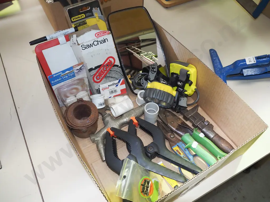 box; head torch, clamps, vintage spiggot etc Image 1++