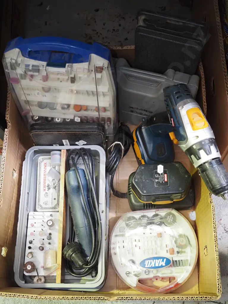 box; battery drill,  Colt rotary tool and accessories etc Image 1++