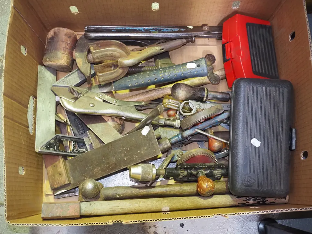 box; builder's square, hatchet, ball peen hammer etc Image 1++