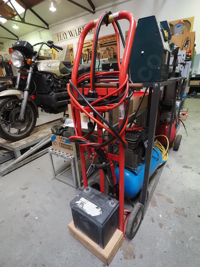 car battery charger - battery and jumper leads on sack barrow Image 1++
