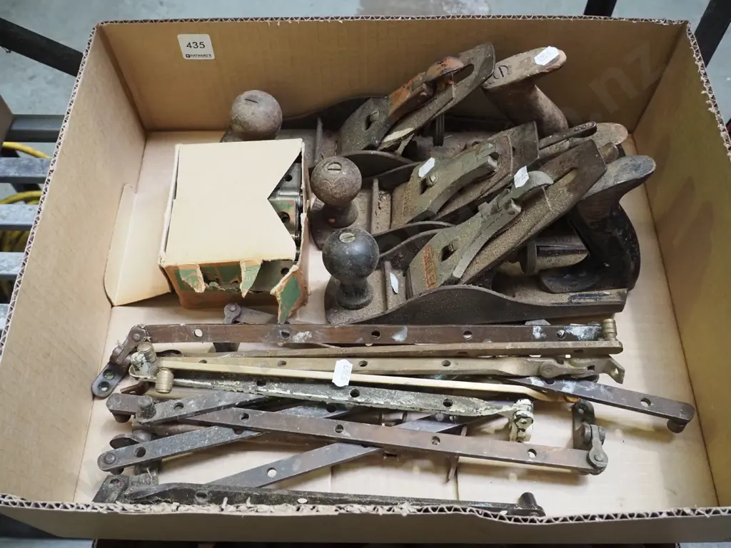 box; vintage planes, hinges, window hardware Image 1++