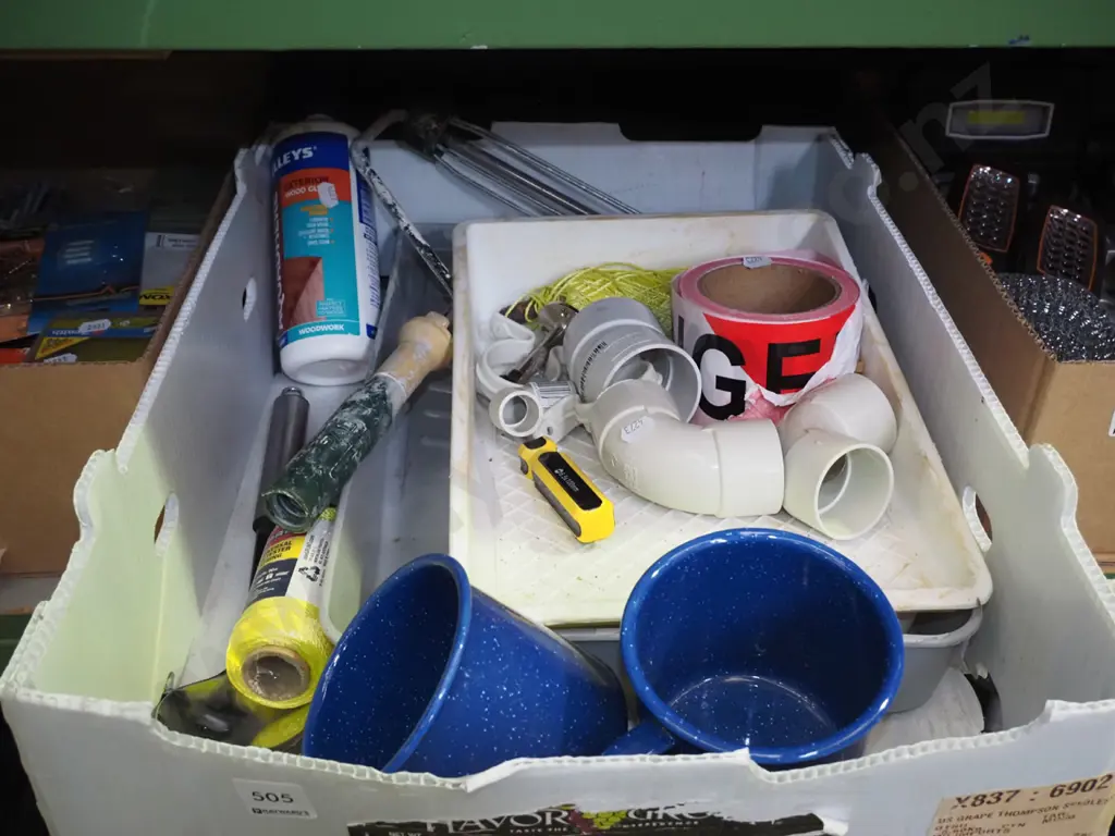 box; painter's trays, enamel mugs, PVA glue etc Image 1++