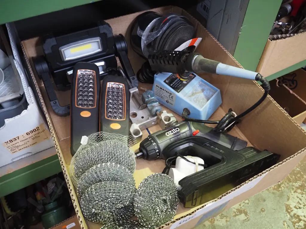 box; Ozito battery powered screwdriver, torches, soldering iron etc Image 1++