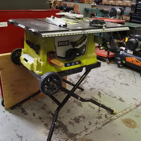 Ryobi table saw on collapsable stand