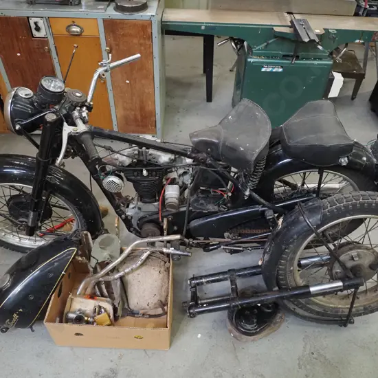 Velocette vintage 1940s/50s  motorcycle, License plate 58536, deregistered.