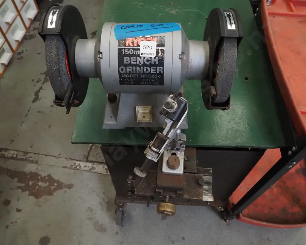 thick metal trolley on casters with drill bit sharpener and 150mm bench grinder - cord damaged on bench grinder H-650W-7 Image 1++