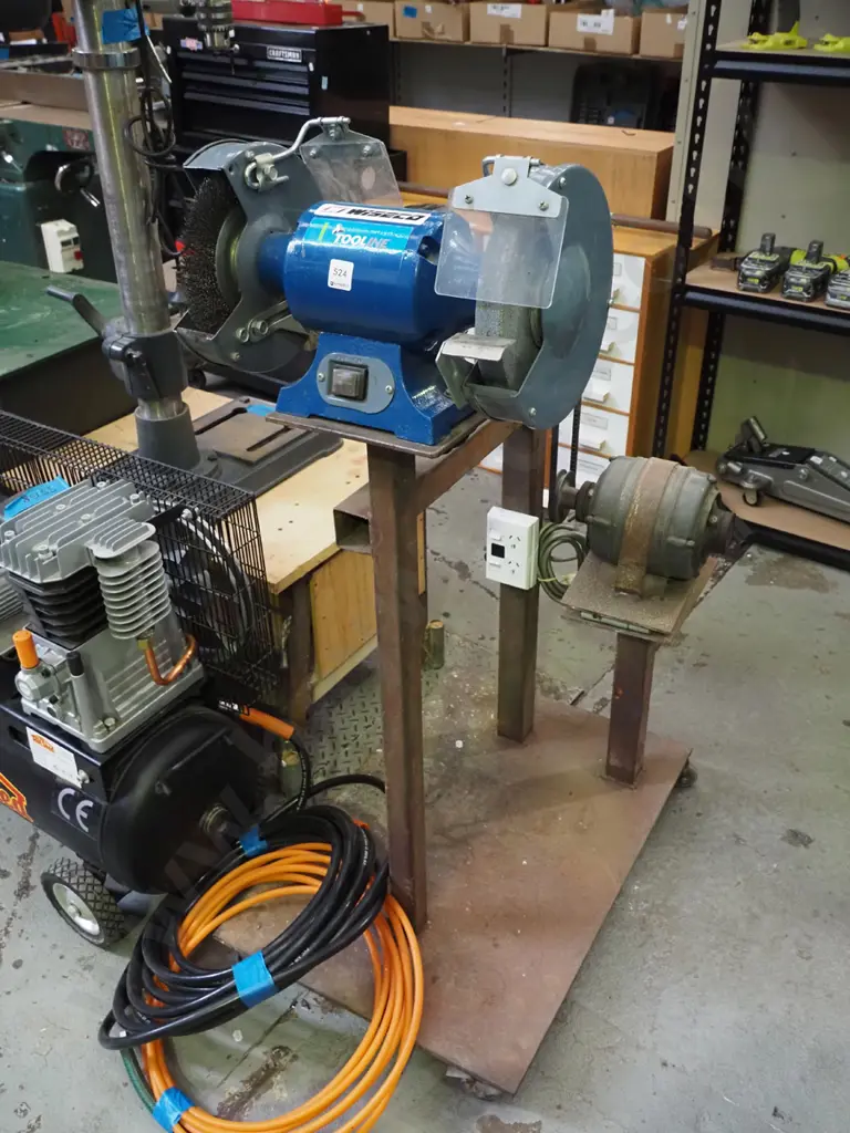 Tool Line 200mm bench grinder and extra polisher on homemade metal stand H-1140 Image 1++
