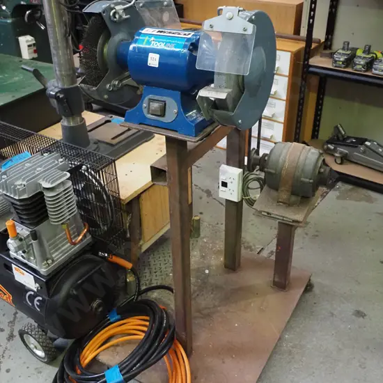 Tool Line 200mm bench grinder and extra polisher on homemade metal stand H-1140
