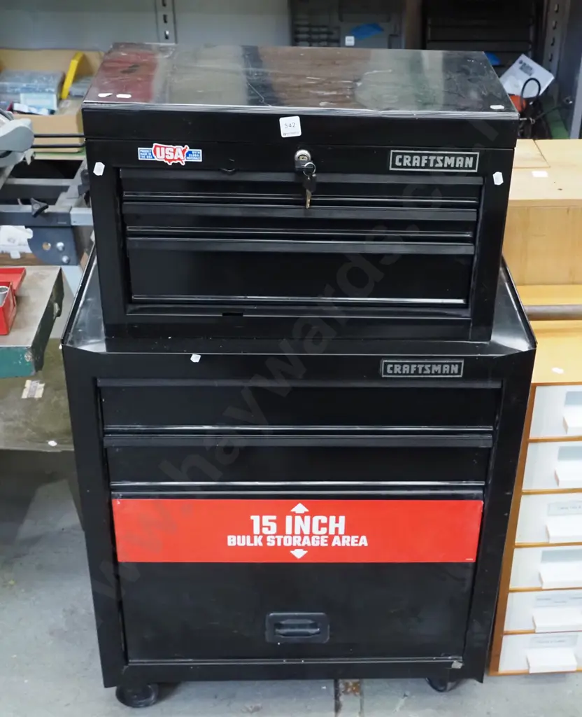 Craftsman workshop chest on trolley with bulk storage area - casters need attention Overall H-1100 W-675 Image 1++