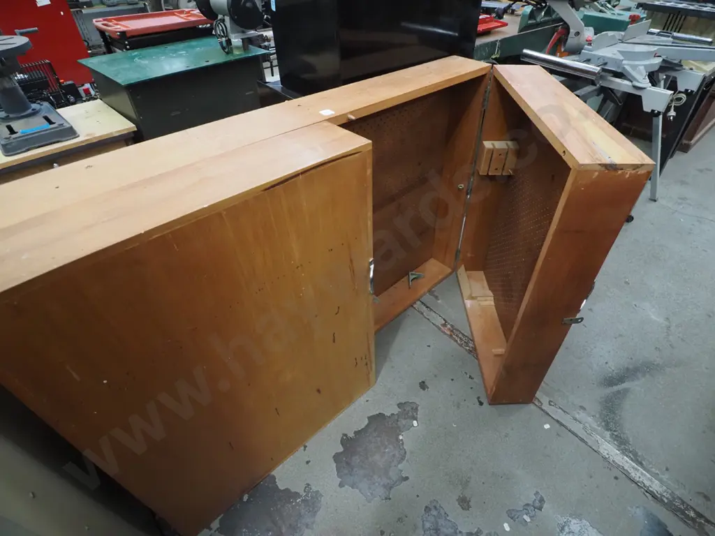 homemade lockable wall mounted workshop cabinet with pegboard insert H-830 W-1250 D-280 Image 1++