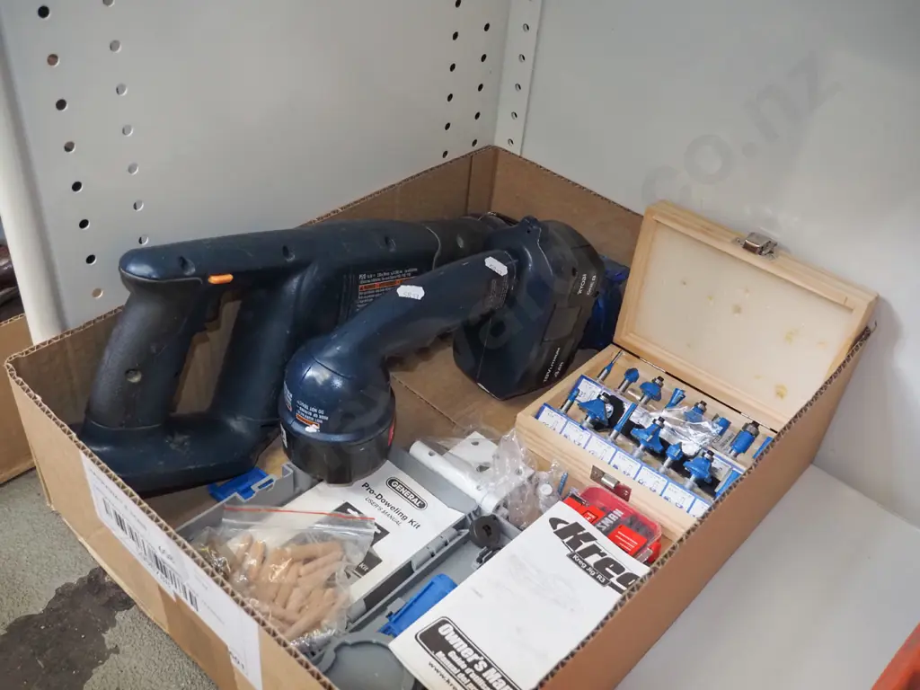 Ryobi battery powered reciprocating saw - no charger, router bits, drill riveters, dowel jig Image 1++