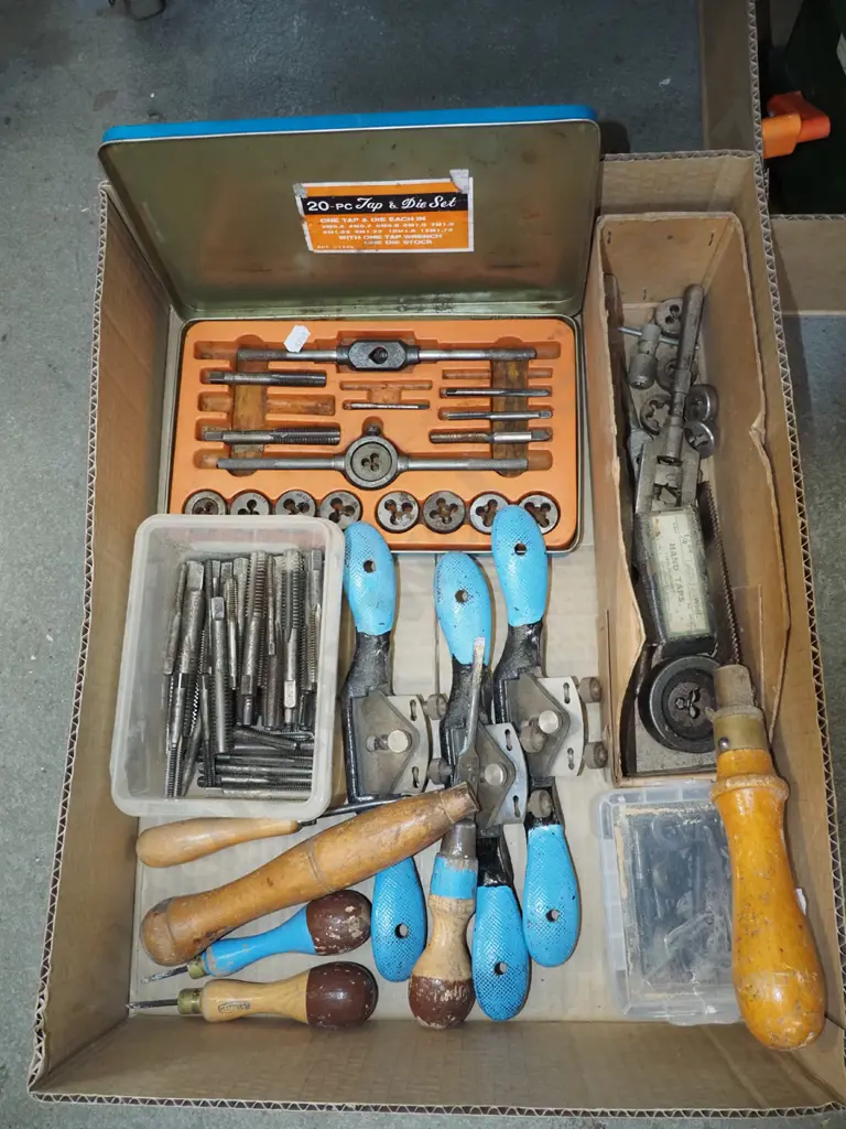 box; spoke shaves, tap and die sets etc Image 1++