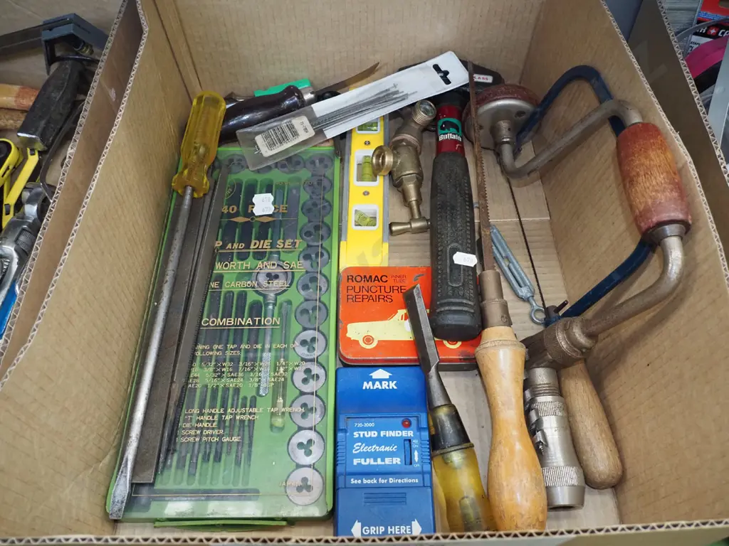 box; tap and die sset, files, stud finder etc Image 1++