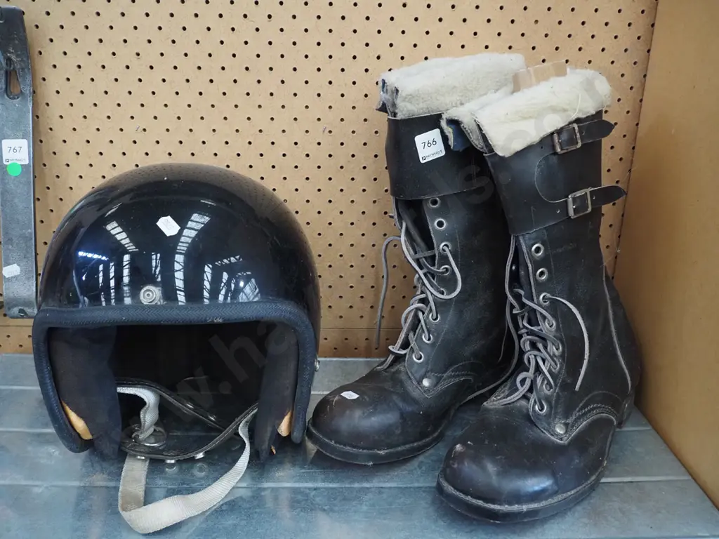 vintage motorcycle boots, helmet Image 1++