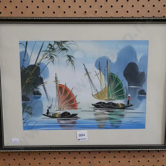 framed watercolour - fishing boats