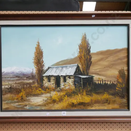 framed oil - Central Otago stone cottage