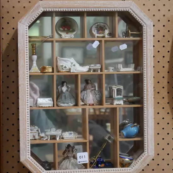 wall mounted mirror back display box and contents