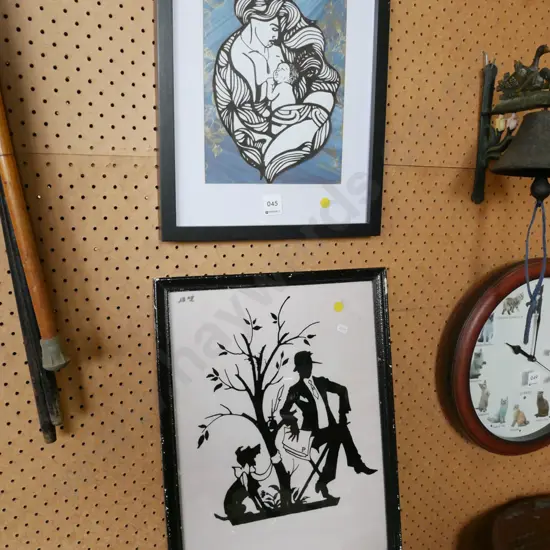 2x framed paper cut outs - yellow dots