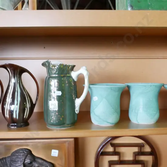 3x NZ studio pottery vases, 3x jugs
