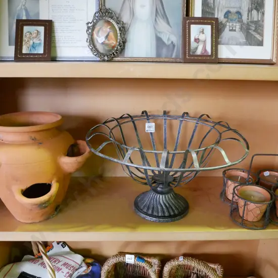 wrought metal fruit, small planter, 4x candles