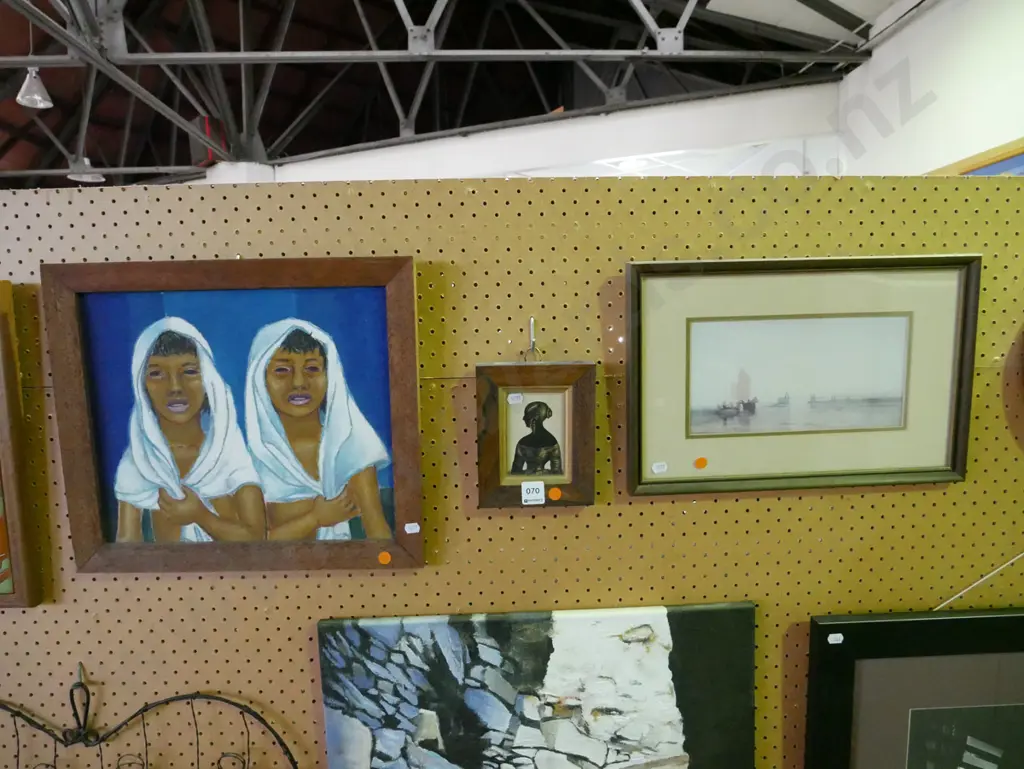 2x framed prints, framed acrylic - 2 boys - orange dots Image 1++