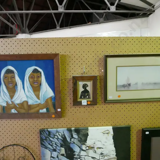 2x framed prints, framed acrylic - 2 boys - orange dots