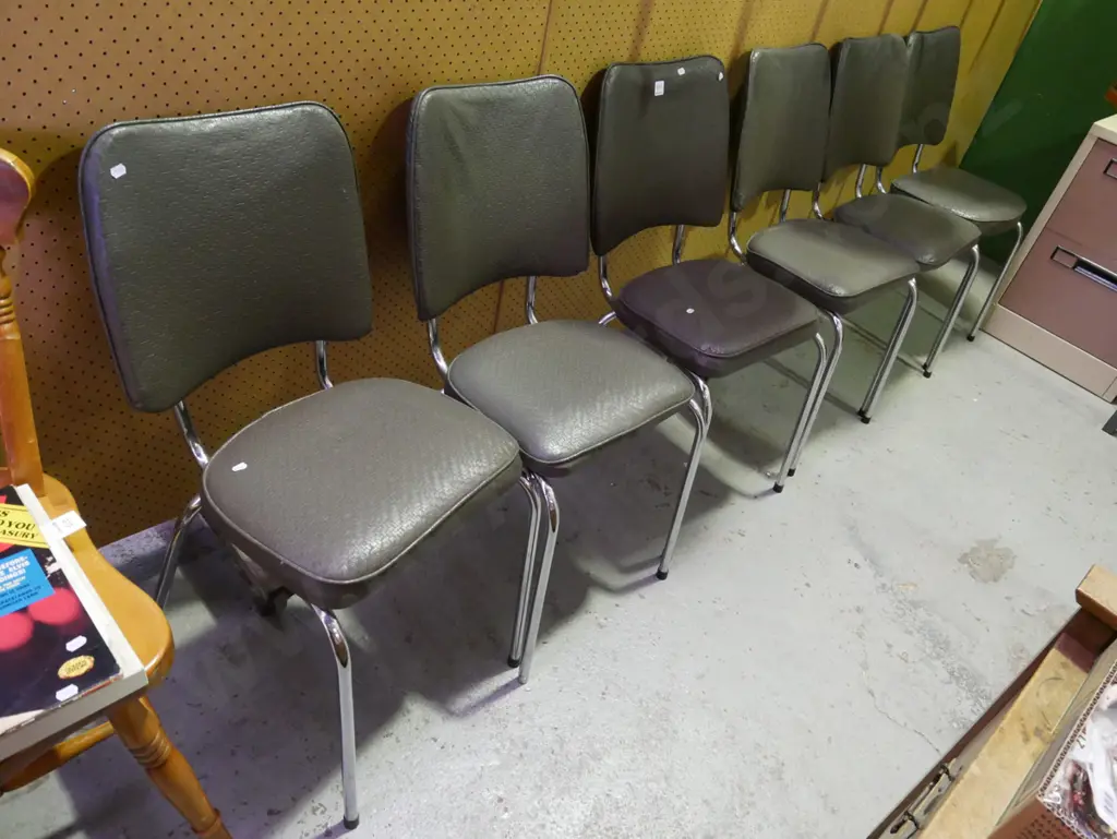 6x vinyl and chrome upholstered dining chairs Image 1++