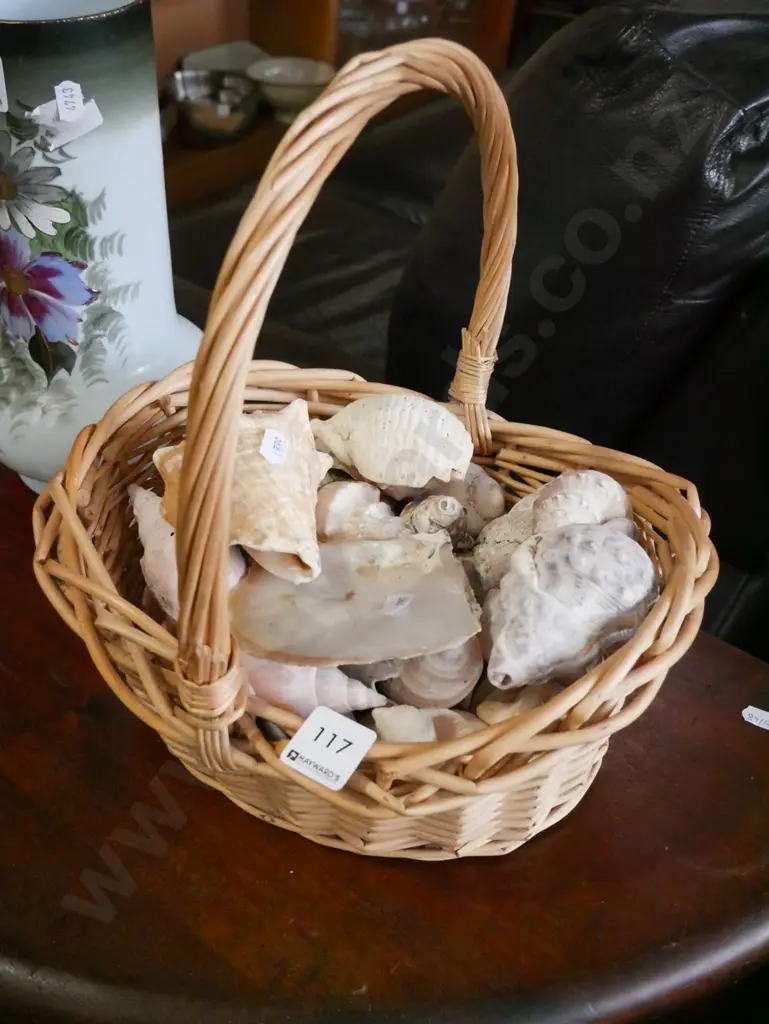 small cane basket and seashells Image 1++