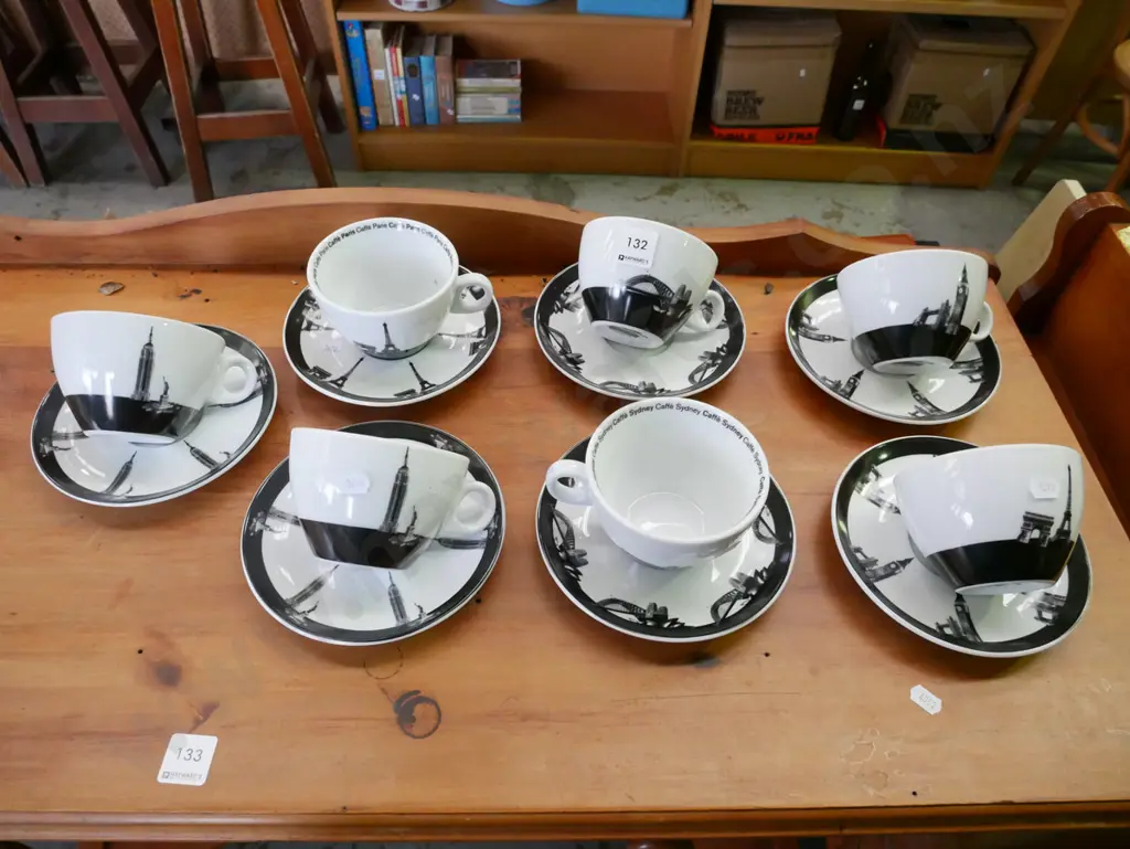 7x cafe themed cups and saucers Image 1++