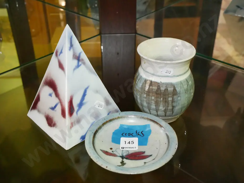 Hanmer pottery vase, small Neil Grant dish - crack, pottery pyramid Image 1++