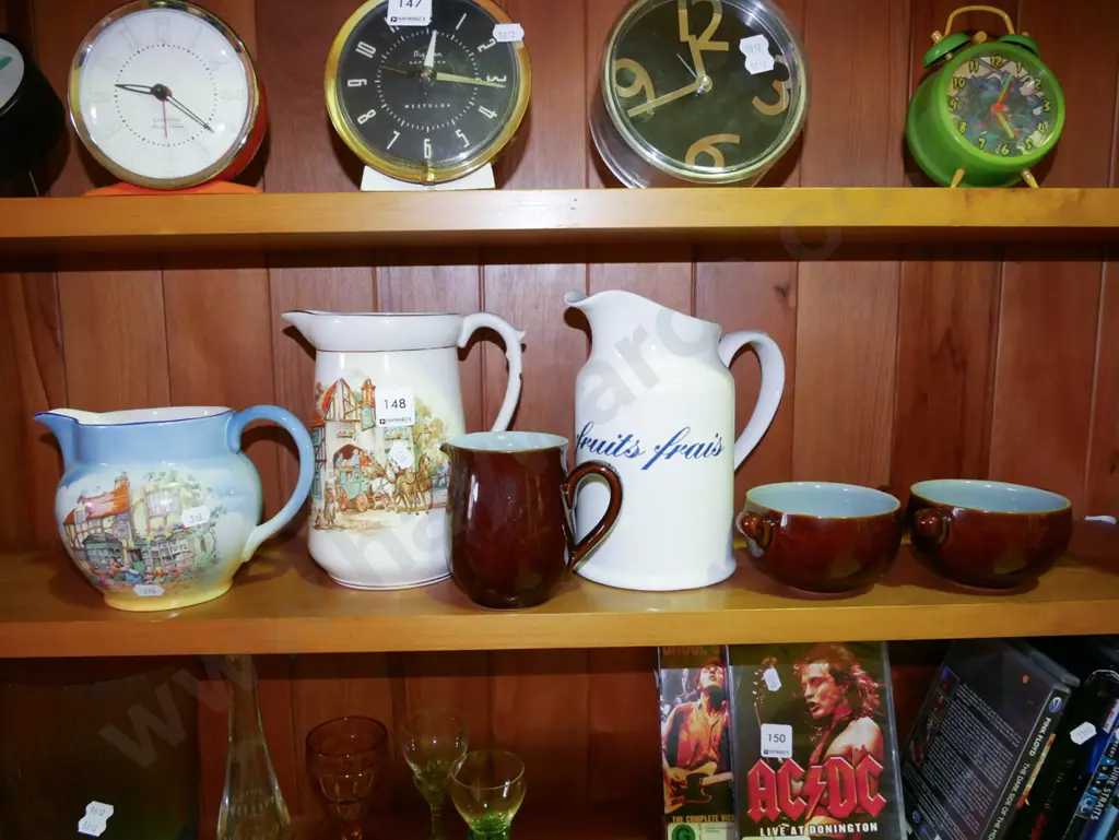 shelf; 4x jugs, 2x Denby soup bowls Image 1++
