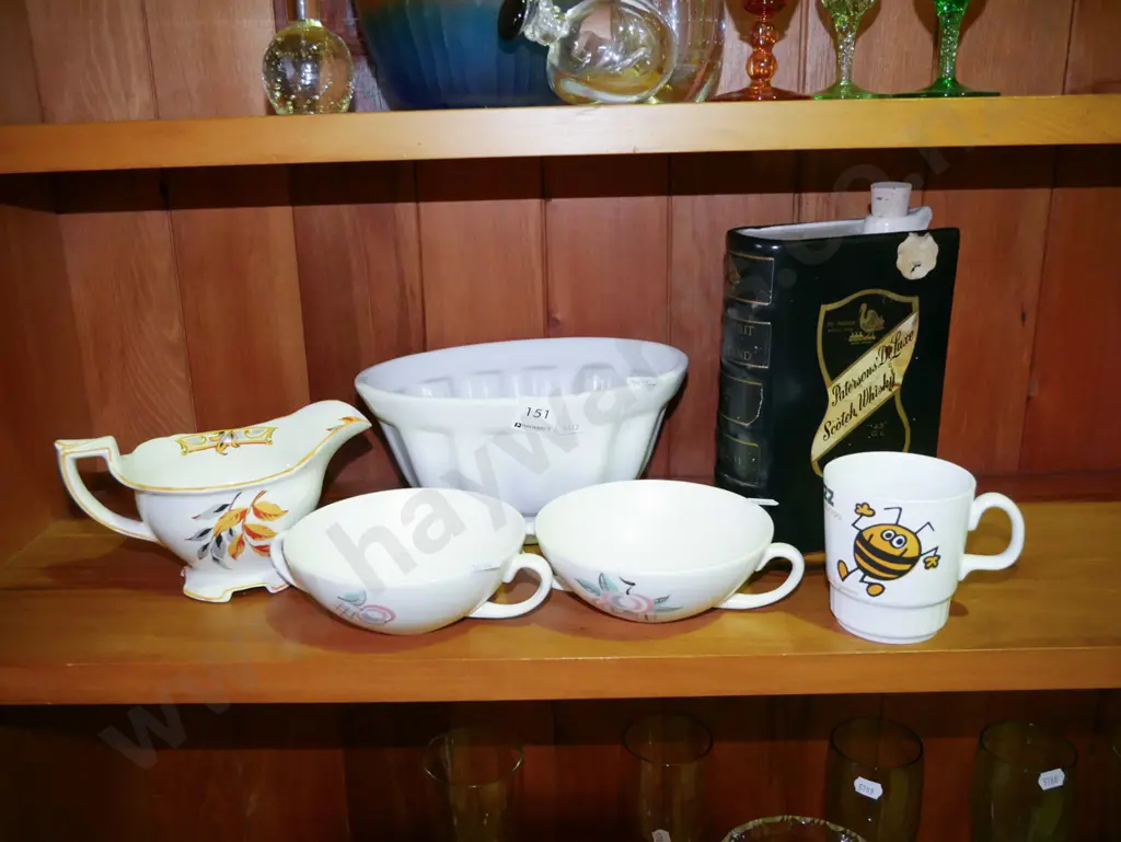 jelly mould, book, whisky decanter, Poole soup bowls etc Image 1++