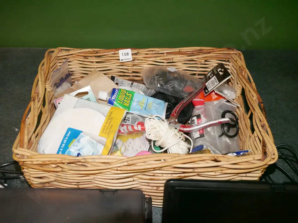 cane basket; wall plugs, CDs, rope, glue etc Image 1++