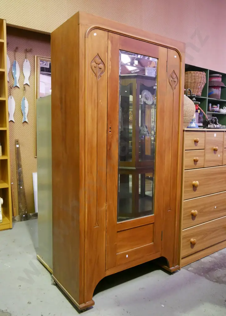 art nouveau single door wardrobe with bevelled edge mirror H-1840 W-915 D-430 Image 1++