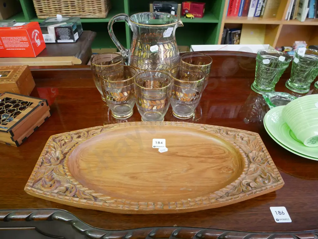 part water set, carved wooden serving tray Image 1++