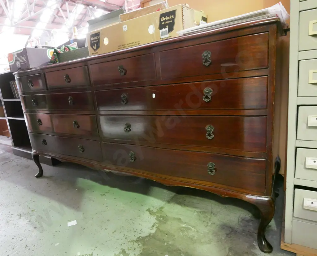 mahogany 9 drawer cab leg lowboy H-840 W-1700 D-470 Image 1++